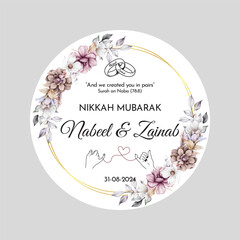 Vector illustration of floral tags. Baat Pakki Tag, Nikah tags, Thank you tags, wedding tags, birthday tags, label. Luxury Floral Nikkah Certificate, Premium A4 Islamic Wedding Contract, Nikah Nama.