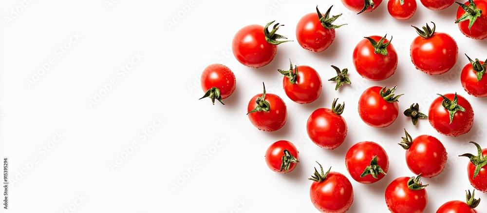 Poster cherry tomatoes isolated on a white background. with copy space image. place for adding text or desi