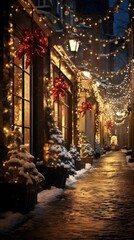Fototapeta premium Christmas lights outdoors lighting street.
