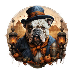 Watercolor English Bulldog Halloween Day , clipart Illustration, Generative Ai