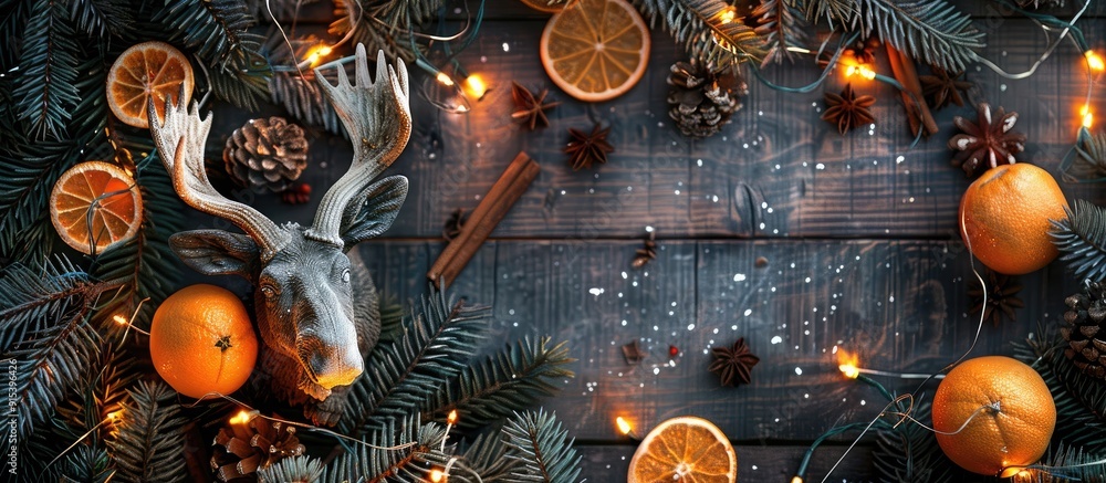 Poster merry christmas a vintage style christmas composition and background featuring christmas tree branch