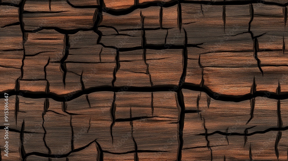 Poster a close-up of an aged tree trunk displaying intricate cracks and a rich brown texture, ideal for nat
