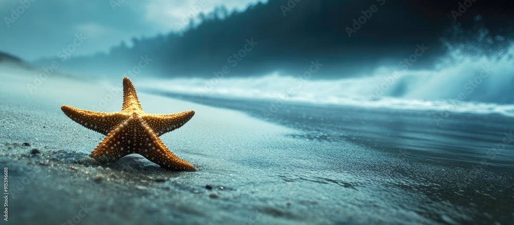 Aufkleber starfish on the beach. with copy space image. Place for adding text or design