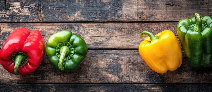 sweet pepper on aged wooden surface. with copy space image. Place for adding text or design