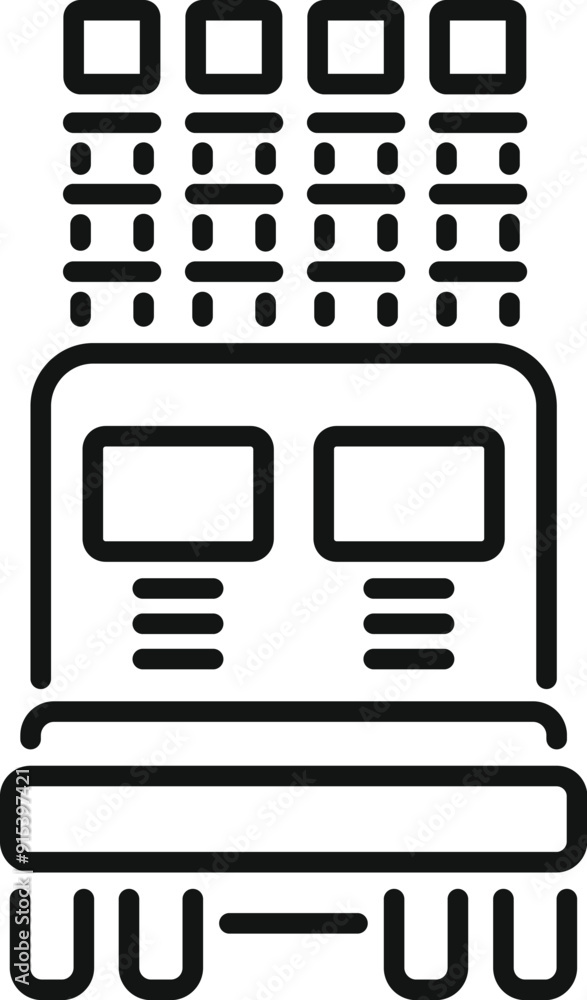 Poster line art style icon of a server rack for a data center illustrating cloud computing network