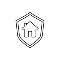 Shield with house. Home protection. Property insurance icon line style isolated on white background. Vector Illustration