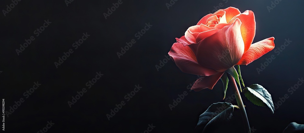 Aufkleber rose against a black background. with copy space image. place for adding text or design