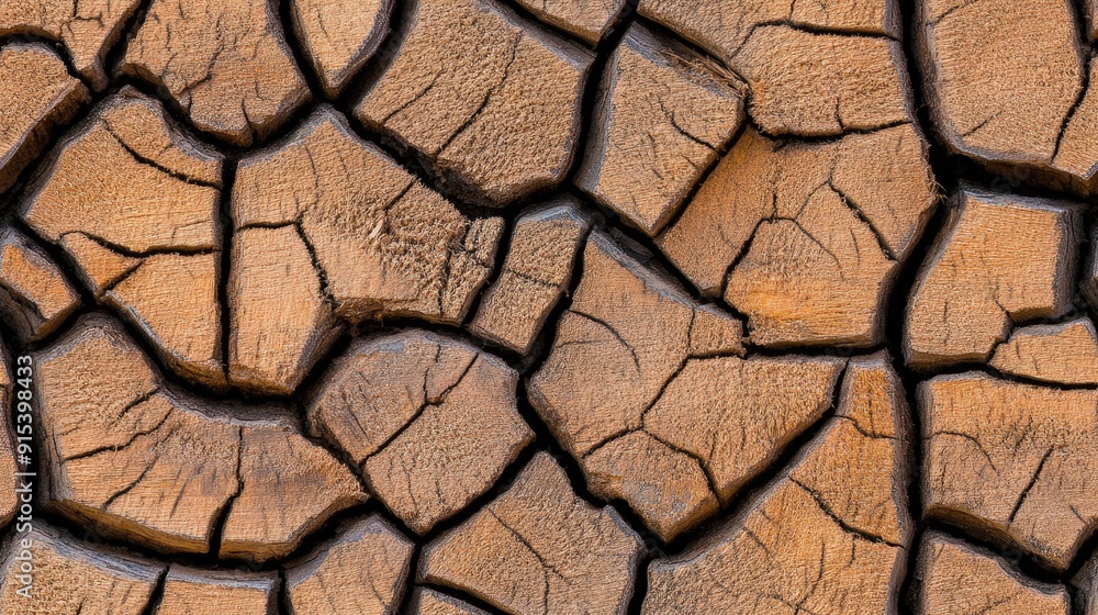 Poster a close-up of an aged tree trunk displaying intricate cracks and a rich brown texture, ideal for nat
