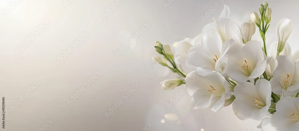 Poster close up of white freesia associated with st valentine s day birthdays weddings engagements and othe