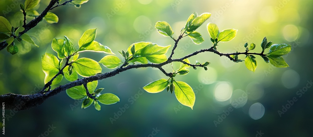 Leinwandbilder Branch and leaf of a tree are lovely in the forest as a background. with copy space image. Place for adding text or design