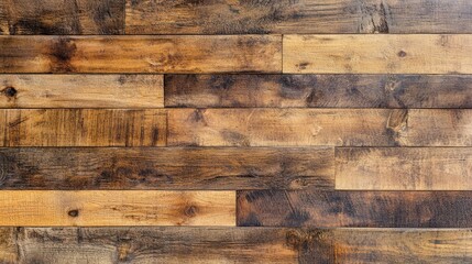 Naklejka premium Wood plank flooring in light and dark brown, showing intricate textures and natural grain, perfect for interior design backdrops.