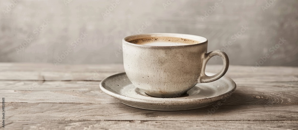 Fototapete a coffee cup on a saucer placed on a table a mug resting on a saucer seamless texture. with copy space image. Place for adding text or design