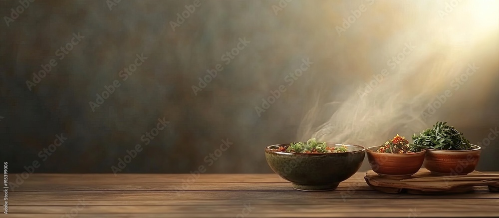 Aufkleber korean traditional beverage sujeonggwa along with food. with copy space image. place for adding text