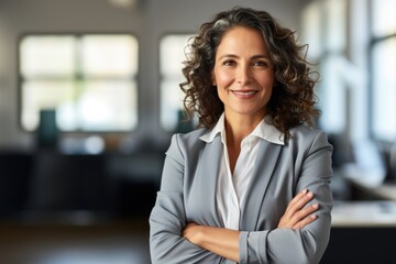 Fototapeta premium Latin professional middle aged business woman standing portrait smiling.