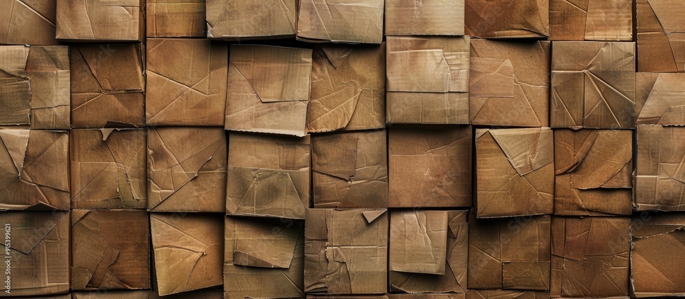 Poster Many brown cardboard boxes. with copy space image. Place for adding text or design