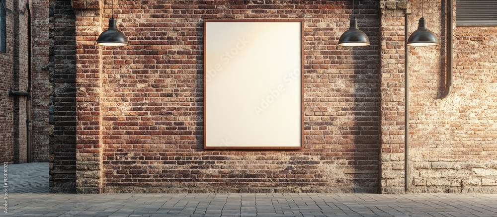 Fototapete large empty poster on the brick wall. with copy space image. place for adding text or design