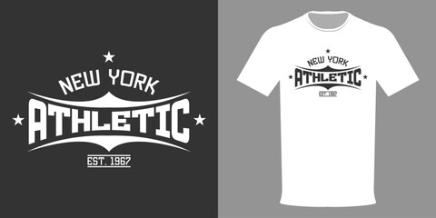 Vector illustration. Sports T-shirt ATHLETIC NEW YORK. Fashionable T-shirt design in minimalist style. Highest quality streetwear. Urban style