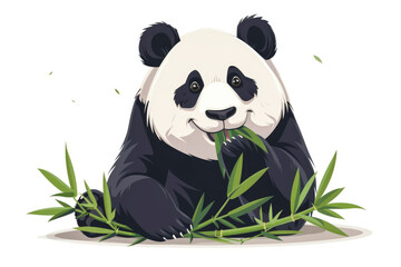 Flat vector illustration. Panda and bamboo on clean white background