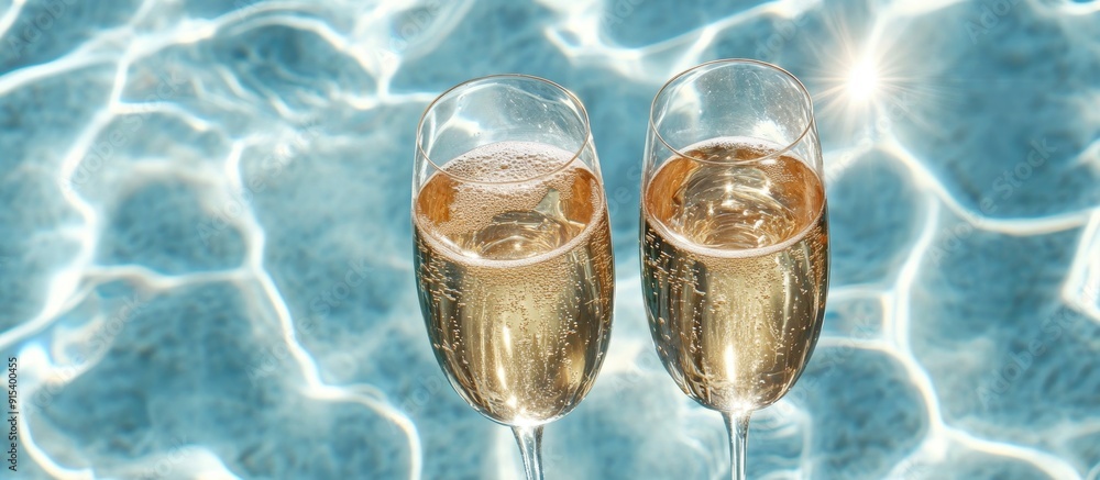 Aufkleber Champagne glasses in the pool. with copy space image. Place for adding text or design