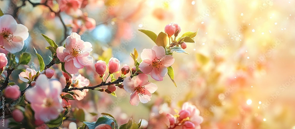 Poster lovely spring blooms. with copy space image. place for adding text or design