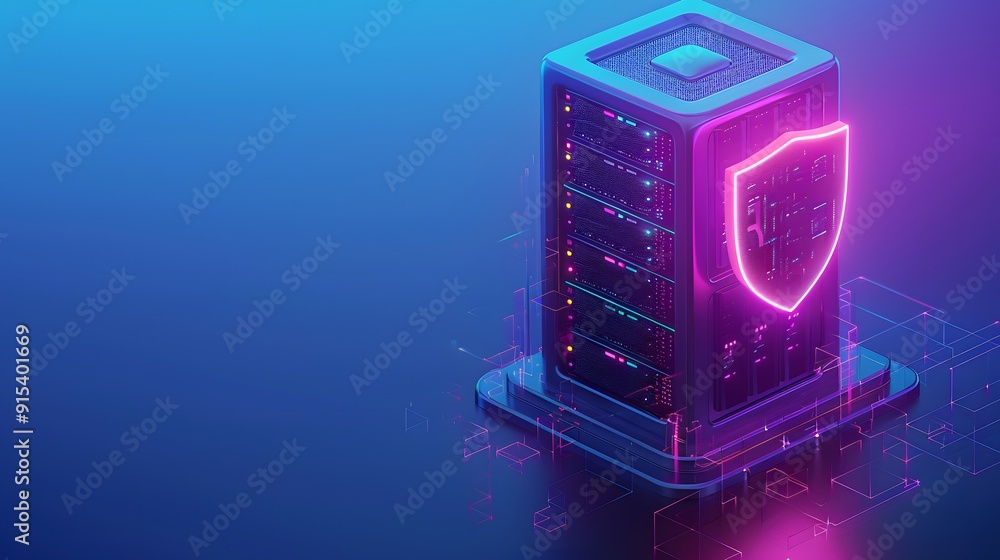 Aufkleber futuristic server with digital shield symbolizing cybersecurity, data protection, and secure technol