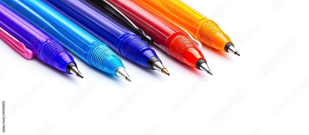Poster Multi colored felt tip pens on a white background. with copy space image. Place for adding text or design