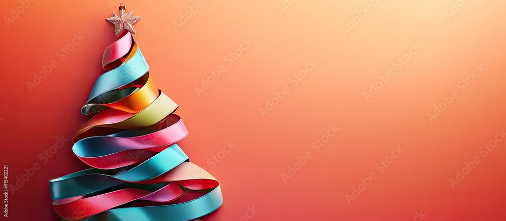 Poster christmas or happy new year banner featuring a flat lay abstract shiny christmas tree created from r