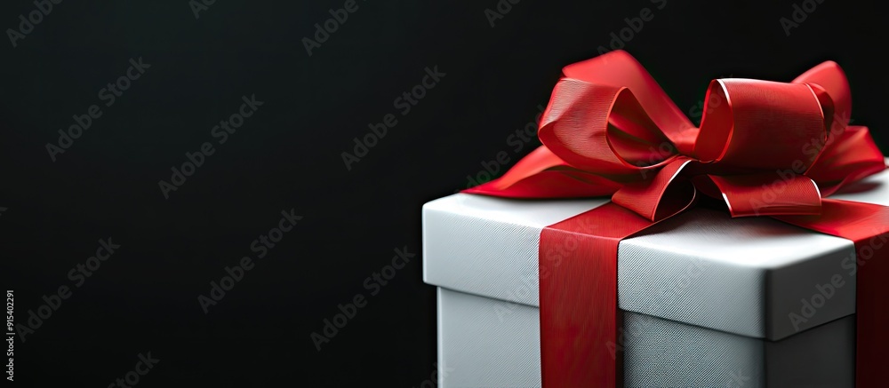 Poster Art wedding gift box with a red bow. with copy space image. Place for adding text or design