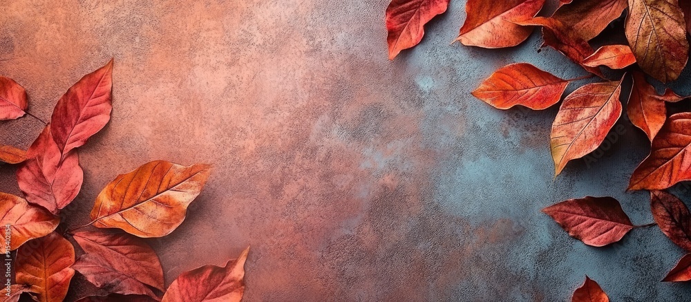 Poster Autumn arrangement Design created with autumn leaves Flat lay top view copy space Fall theme