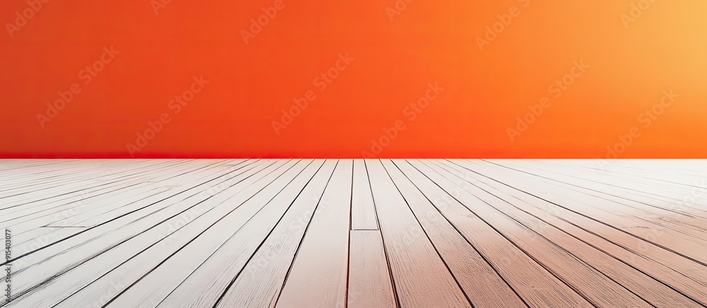 Fototapete white wooden flooring with an abstract orange background in a square shape. with copy space image. p