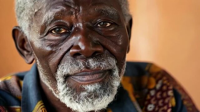 Elderly man with wise eyes white beard in contemplation