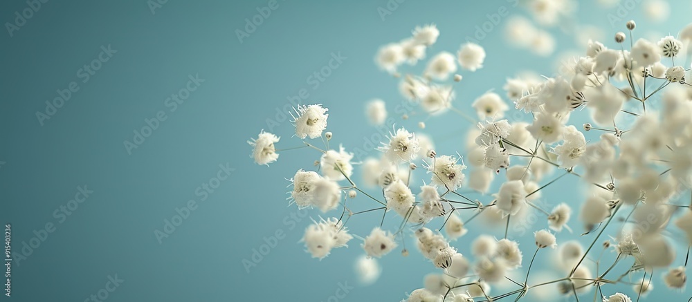 Aufkleber small white gypsophila flowers against a blue background fluffy and cloud like gypsophila often refe