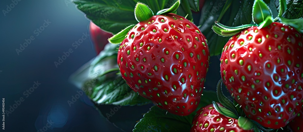 Poster close up of strawberries that are not fully ripe. with copy space image. place for adding text or de