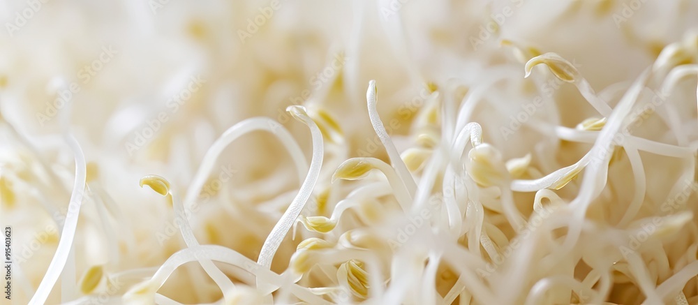 Poster close up of fresh raw beansprouts with copyspace