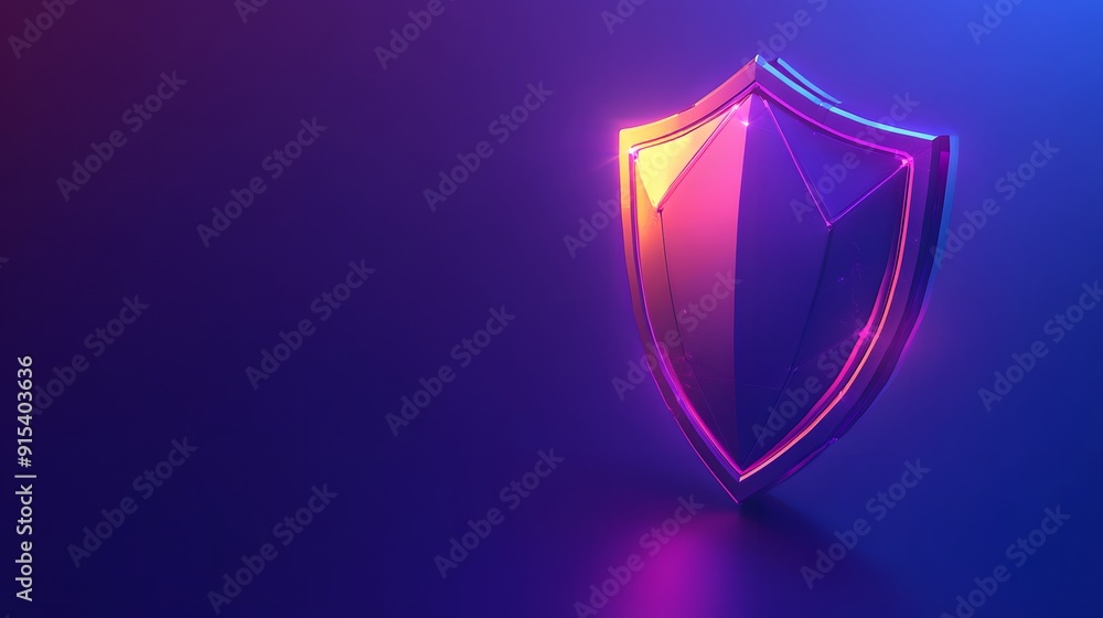 Poster glowing shield on a gradient background symbolizing digital security and protection. bright colors h