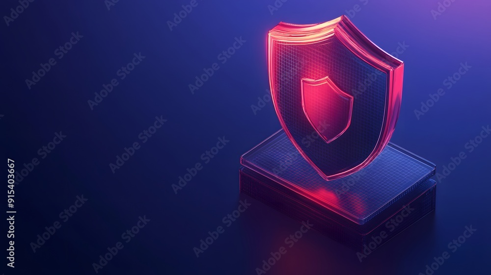 Poster glowing shield symbol representing security and protection in a digital environment. concept for cyb