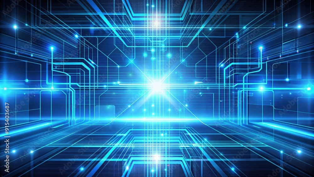 Poster Abstract futuristic technology background with dynamic cool blue lines , technology, futuristic, abstract, background