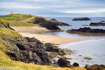 View of Twr Mawr Lighthouse. Ynys Llanddwyn, Anglesey, Wales, Europe.	