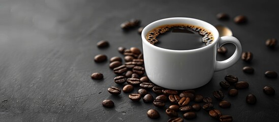 Coffee beans and a coffee cup. with copy space image. Place for adding text or design