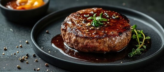 hamburger steak with demi glace sauce. with copy space image. Place for adding text or design