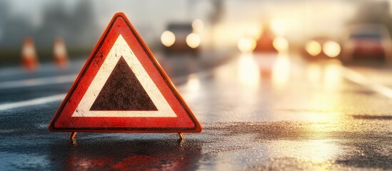 traffic signs caution notices on the road. with copy space image. Place for adding text or design