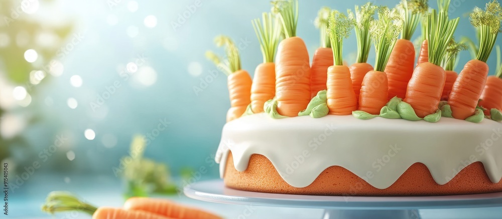 Fototapete cakes adorned with fresh carrots. with copy space image. place for adding text or design