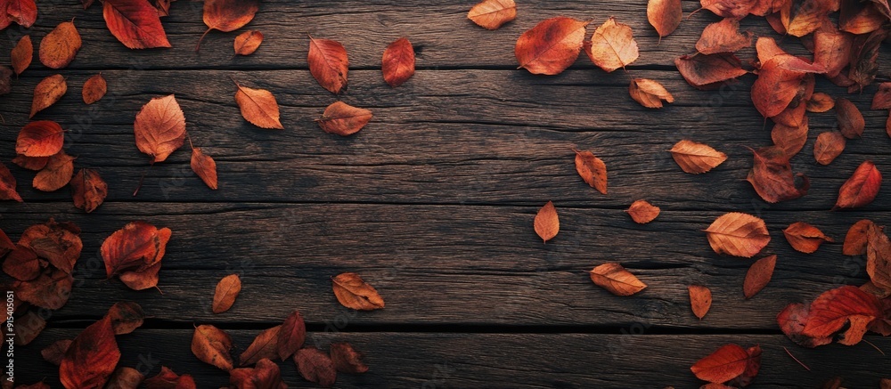 Leinwandbilder autumn leaves on a wood surface. with copy space image. place for adding text or design