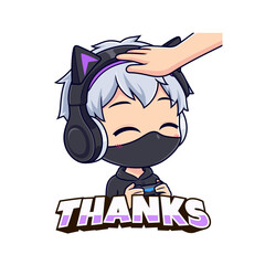 Cute happy ninja gamer boy expressions sticker gaming mascot logo