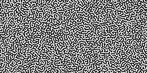Turing reaction diffusion monochrome seamless pattern with chaotic motion. Linear design with biological shapes. Organic lines in Memphis. abstract truing organic wallpaper background.	