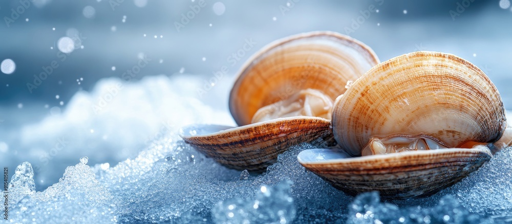Fototapete frozen clam. with copy space image. Place for adding text or design