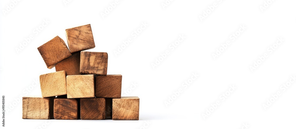 Aufkleber Wood blocks separated against a white background. with copy space image. Place for adding text or design