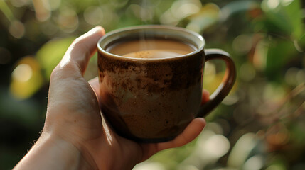 Isolated coffee cup top view on green  background with clipping path ai generative..