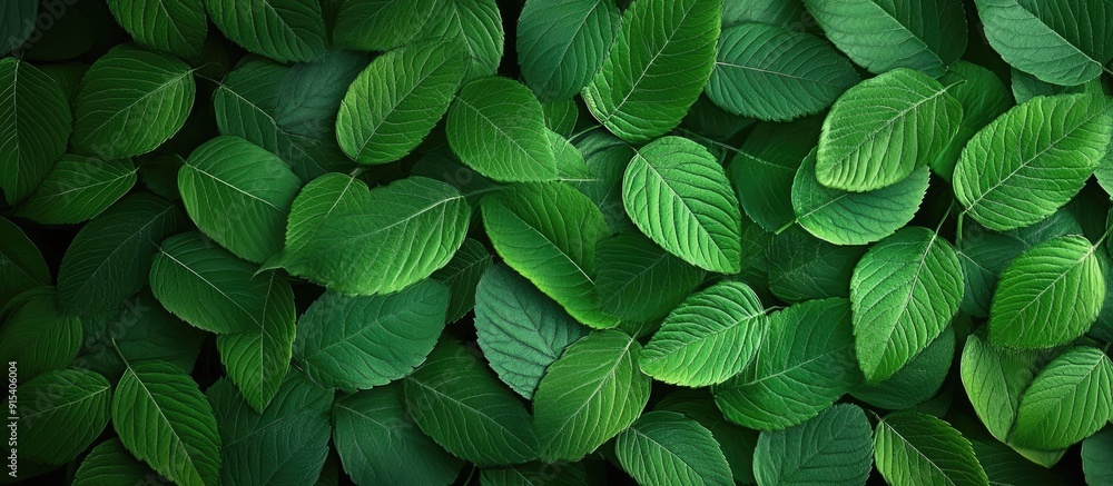 Fototapete Background with a pattern of fresh green leaves. with copy space image. Place for adding text or design