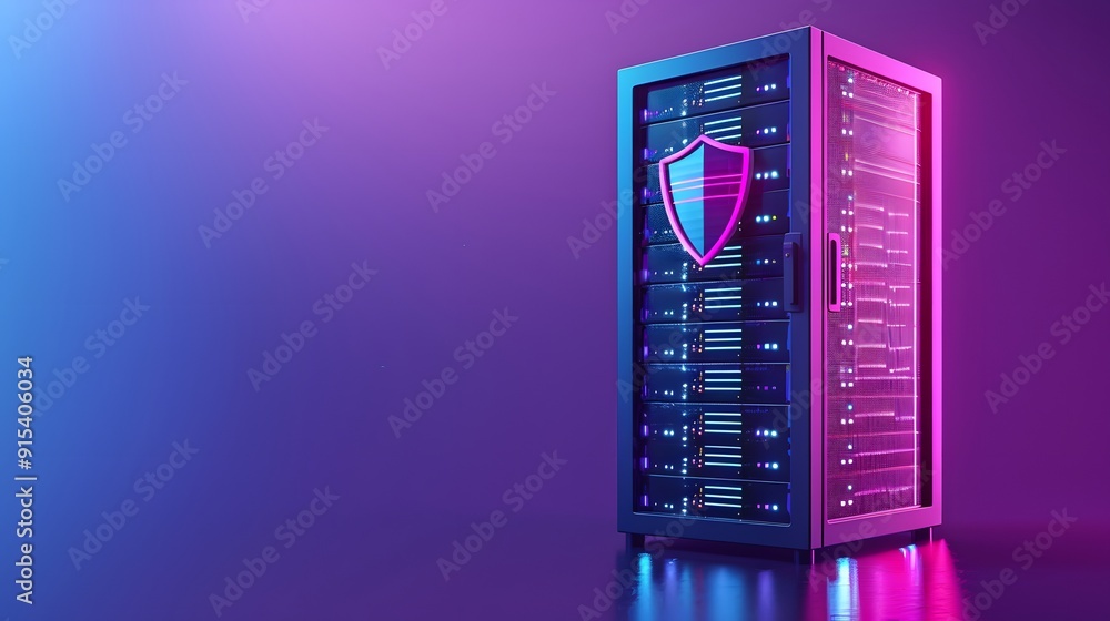 Aufkleber secure server rack with shield symbol representing cybersecurity and data protection in a modern gra